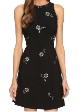 Kate Spade Scattered Brooch Embellished Bejeweled A-Line Mini Dress Black Size 4